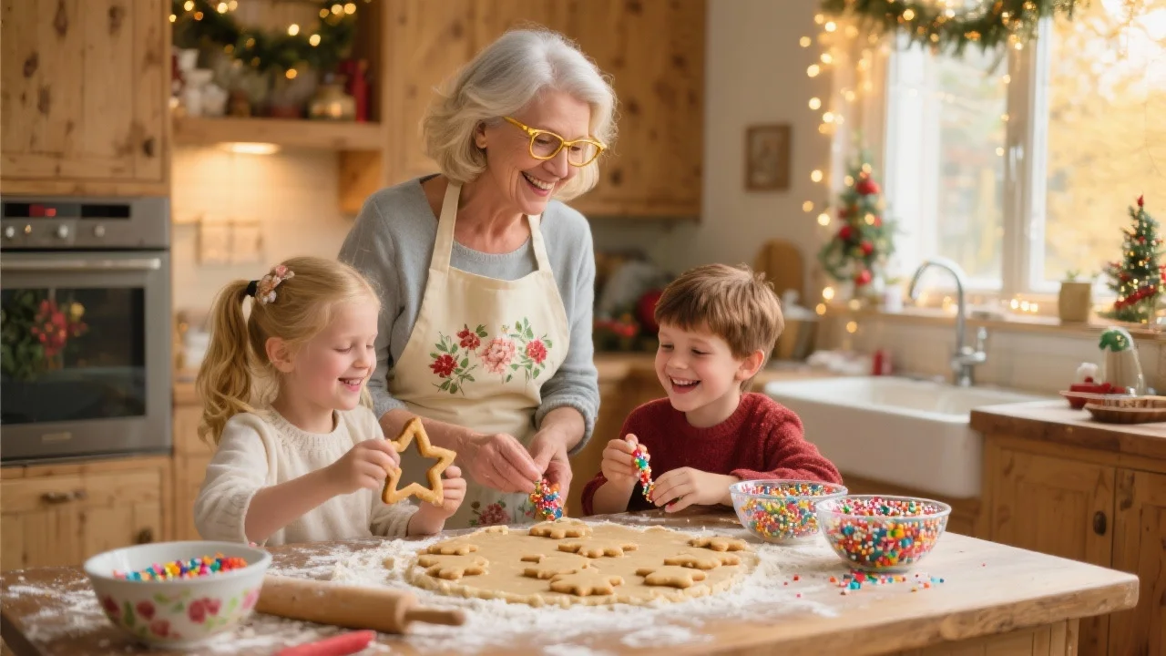 KI-generierte Illustration: Gemeinsames Backen in der Küche