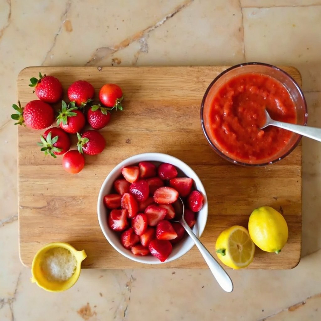 Frische Erdbeeren werden gewaschen, geputzt und mit dem Stabmixer zu einem glatten Erdbeerpüree für das Tiramisu püriert