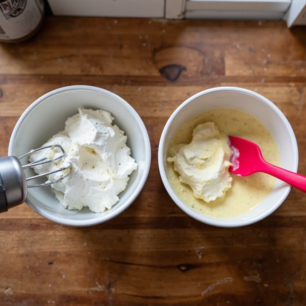 Steif geschlagene Sahne wird vorsichtig unter die Mascarponecreme gehoben, damit das Erdbeer-Tiramisu schön luftig wird