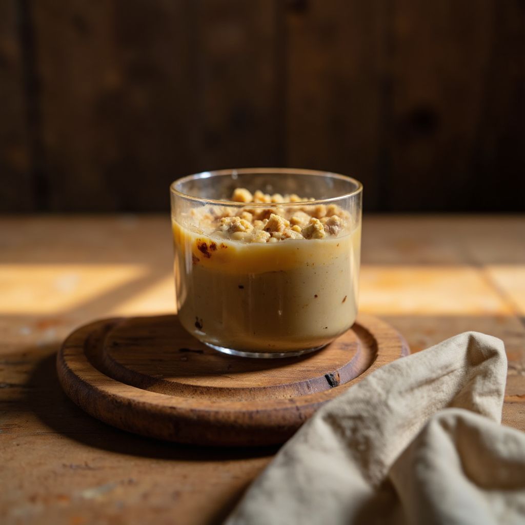 Japanischer 2-Zutaten-Cheesecake von oben auf einem Holzbrett mit goldenen Kekskrümeln